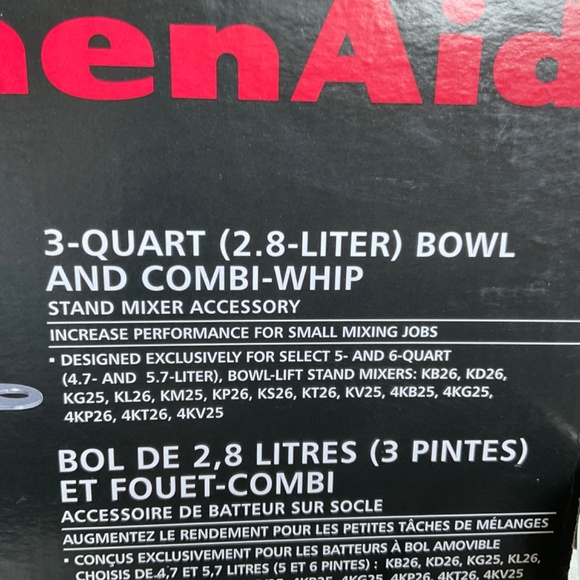 KitchenAid 3-Quart Bowl & Combi-Whip Stand Mixer Attachment - Picture 2 of 9